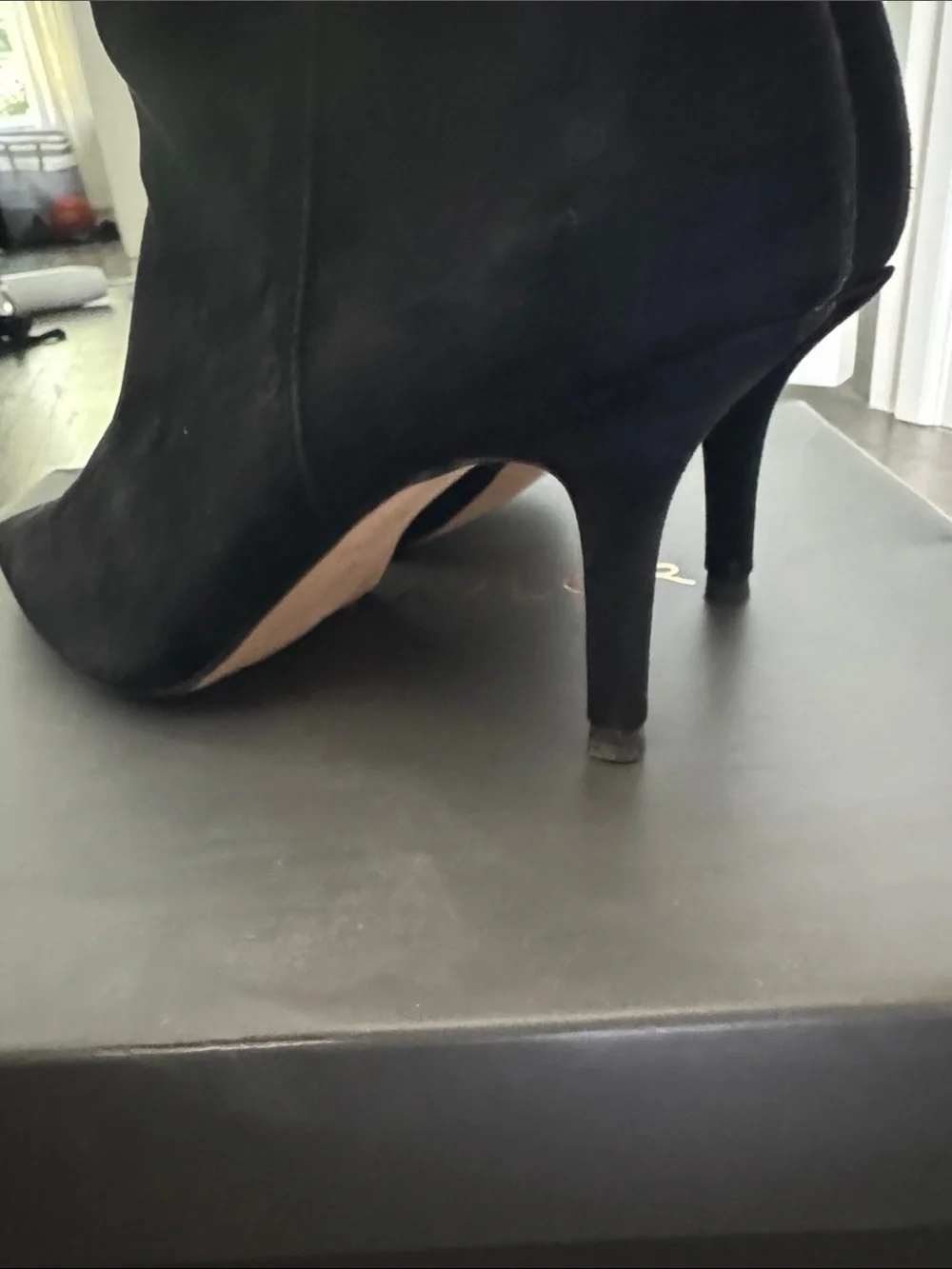 Ann Taylor Black Suede Pointed-Toe Ankle Booties